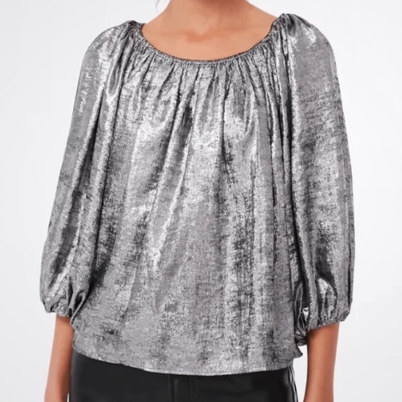 THE GREAT.‎ Silver Metallic Palmette Top Blouse Size Small (The Great Size 1) - Picture 3 of 12